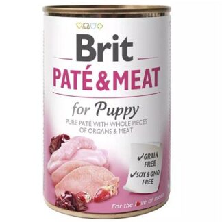 Консерва BRIT PATE & MEAT PUPPY за кученца до 12 м, хапки в пастет, пиле и пуйка, 6 х 400 g