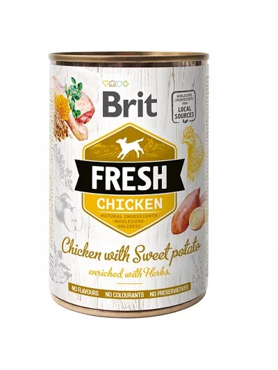 Консерва BRIT FRESH CHICKEN WITH SWEET POTATO за кучета над 12 м, пиле и сладък картоф, 6 х 400 g