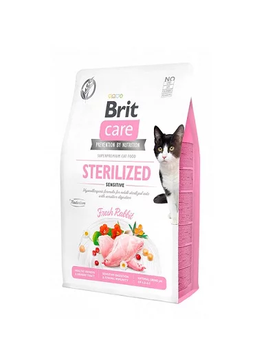 Суха храна BRIT CARE CAT GRAIN-FREE STERILIZED SENSITIVE кастрирани чувствителни котки над 12 м, без зърно, заек
