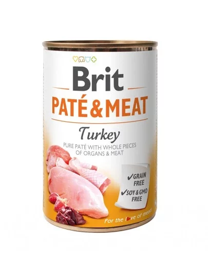 Консерва BRIT PATE & MEAT TURKEY за кучета над 12 м, хапки в пастет, пуйка, 6 x 400 g