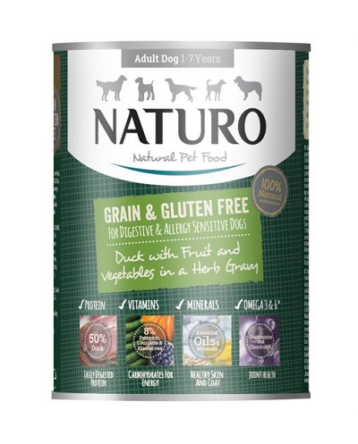 Консерва NATURO ADULT GRAIN & GLUTEN FREE Duck & Herb патица в билков сос, без глутен, за кучета над 12 м, 390 g